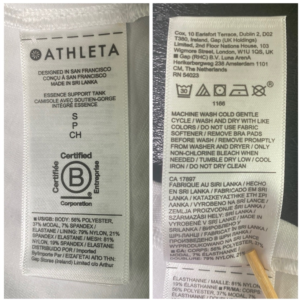 ATHLETA Essence Support Tank Top Removable Pads Side Slits Workout White Size Sm - Picture 9 of 9